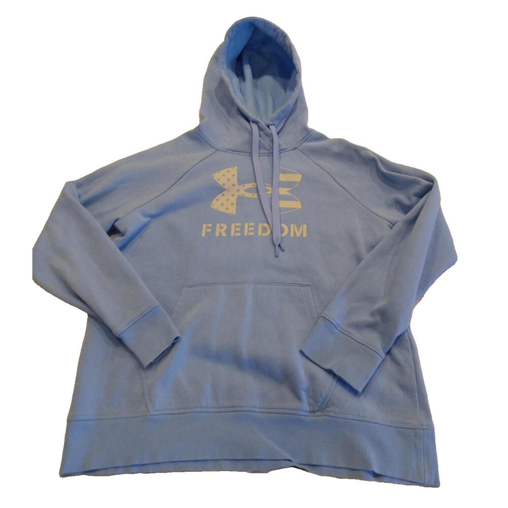 Under Armour Freedom Rival Hoodie Light Blue Women's Medium Loose Fit Sweatshirt
